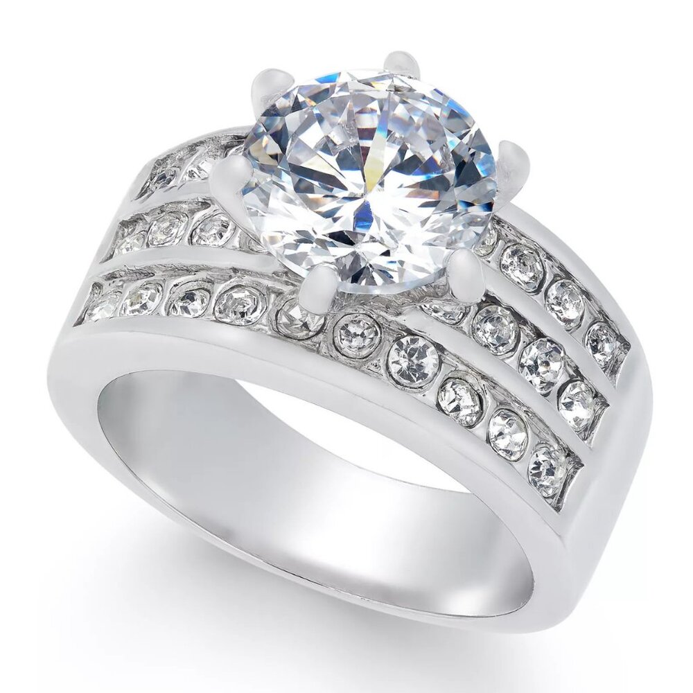 Charter Club Crystal Triple-Row Ring in Fine Silver Plate or Gold Plate